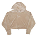 KARL KANI Womens Beige Velvet Hoodie L Cropped Drawstring Hooded Sweatshirt