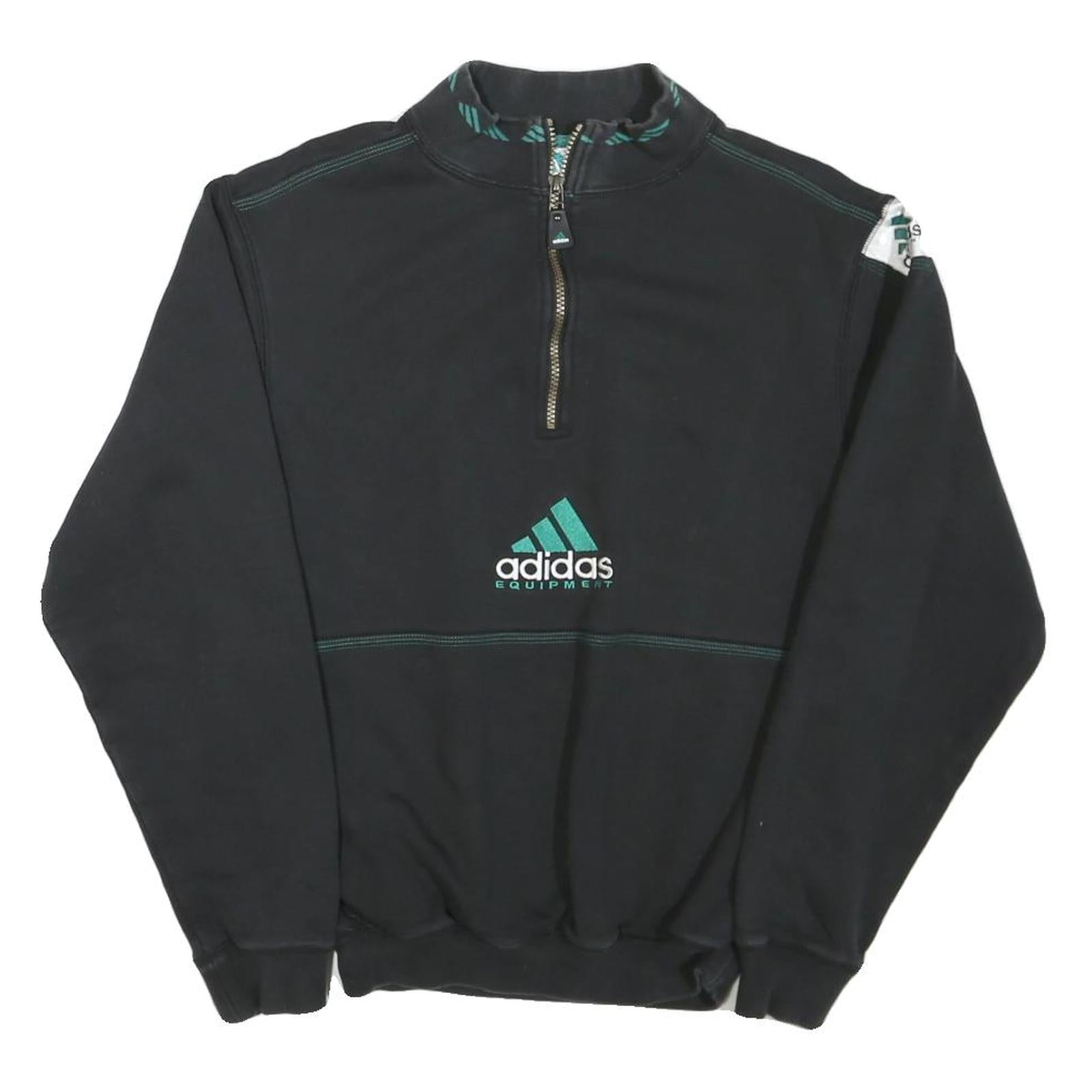 ADIDAS Mens Black & Teal Equipment Sweatshirt Collared XS Half Zip Casual Sport