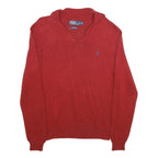 POLO RALPH LAUREN Mens Red Plain Cotton Jumper V-Neck Basic Knit M Casual Wear