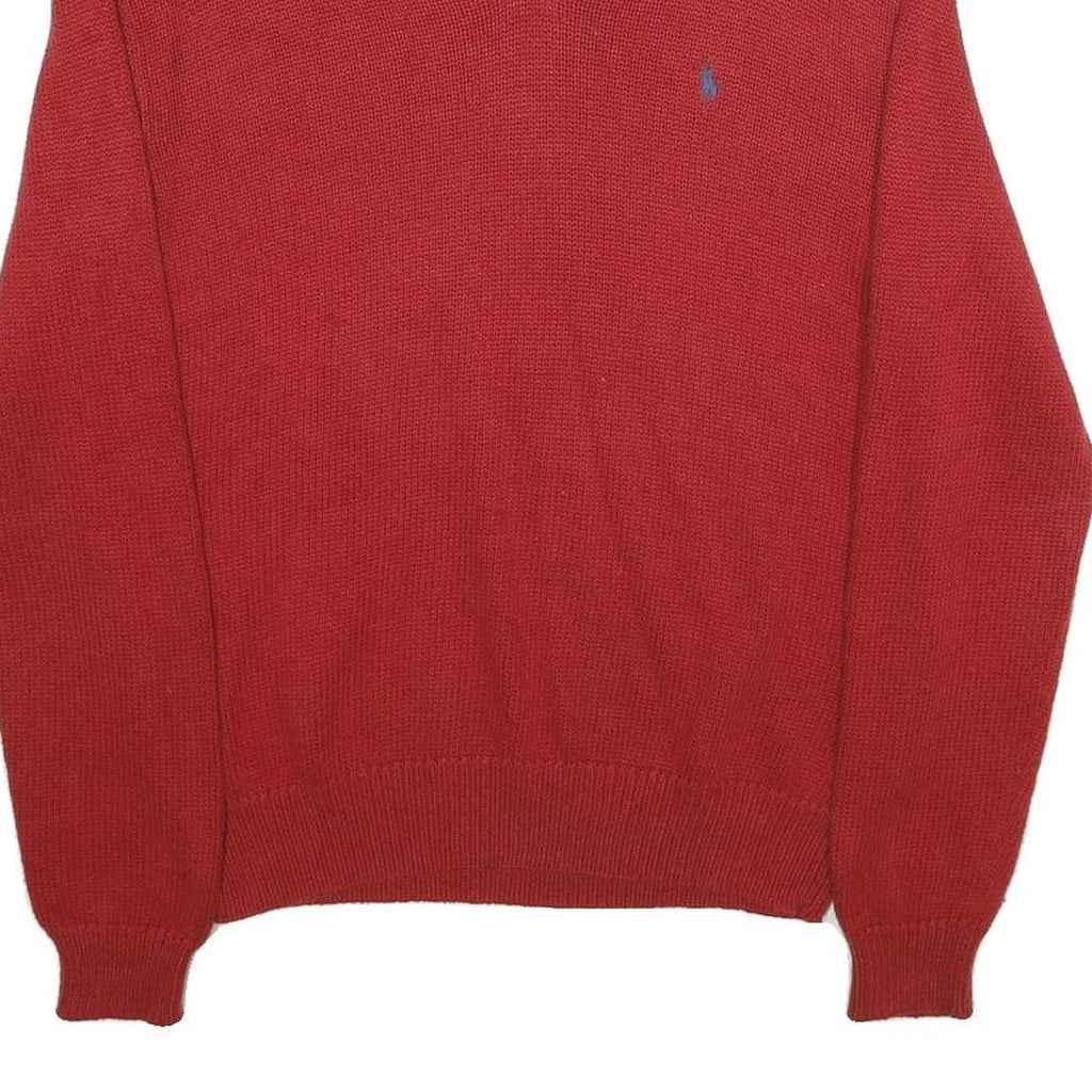 POLO RALPH LAUREN Mens Red Plain Cotton Jumper V-Neck Basic Knit M Casual Wear