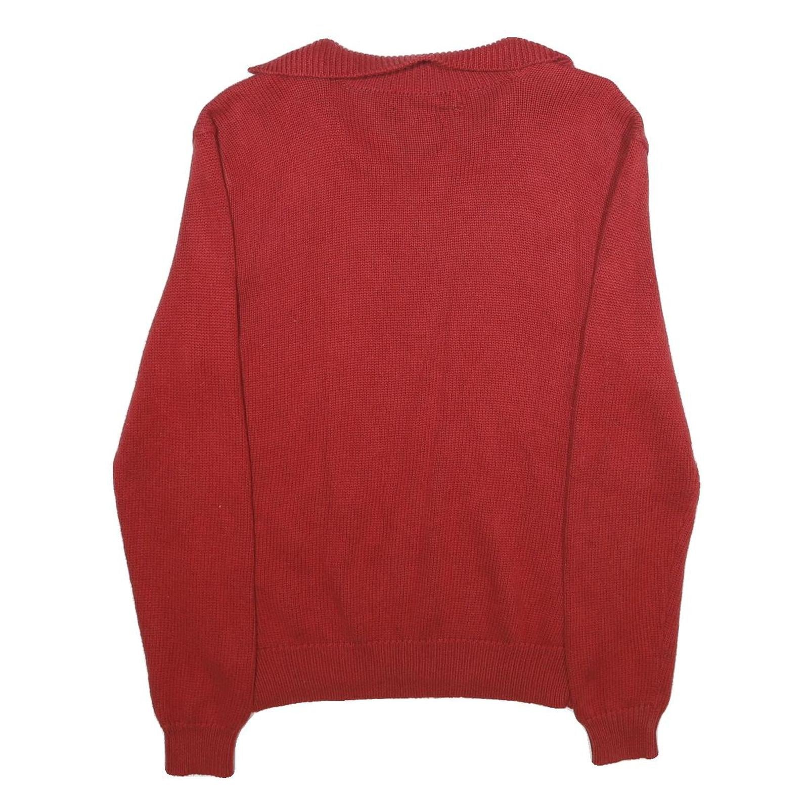 POLO RALPH LAUREN Mens Red Plain Cotton Jumper V-Neck Basic Knit M Casual Wear