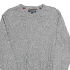TOMMY HILFIGER Mens Grey Plain Cotton V-Neck Basic Knit Jumper L Classic Style