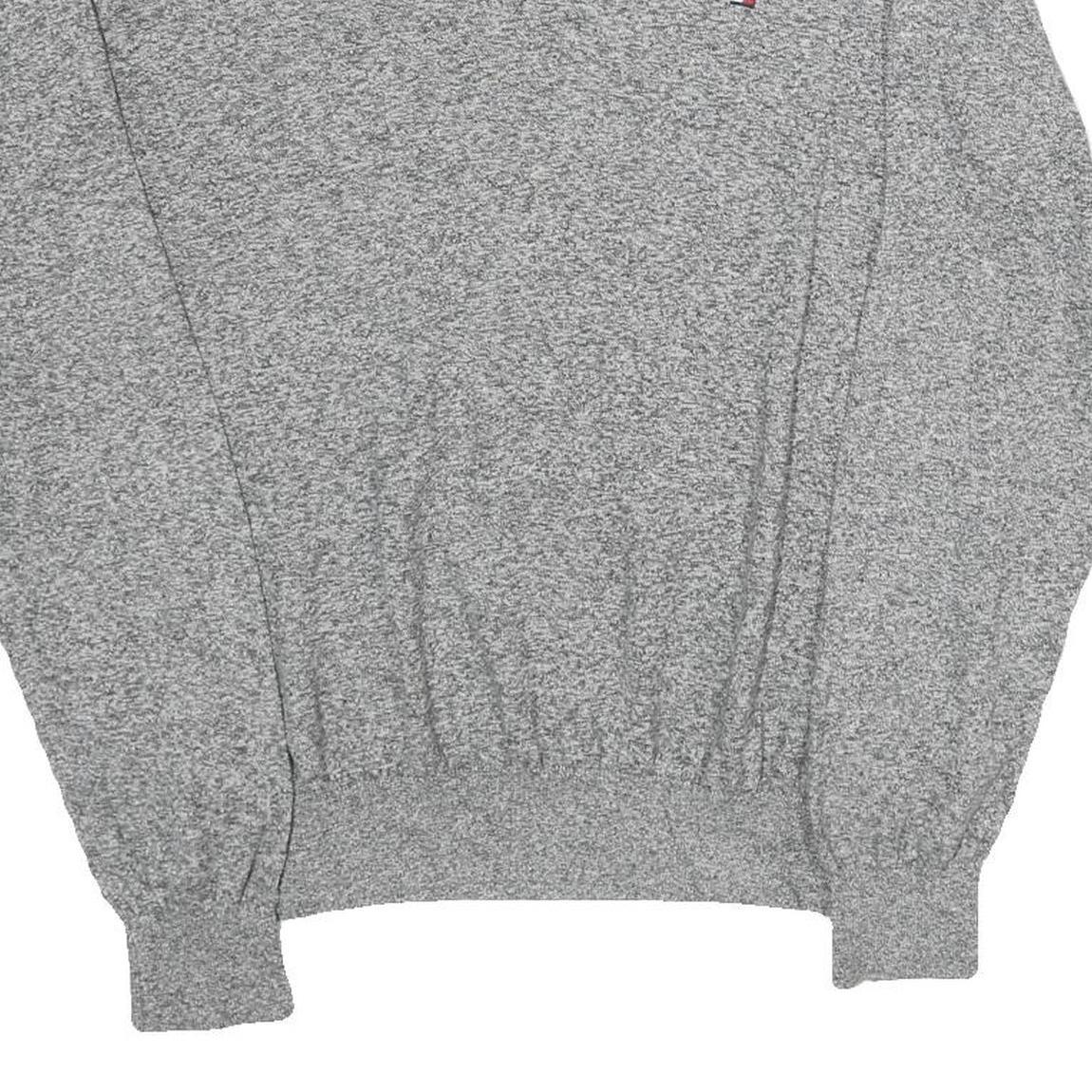 TOMMY HILFIGER Mens Grey Plain Cotton V-Neck Basic Knit Jumper L Classic Style