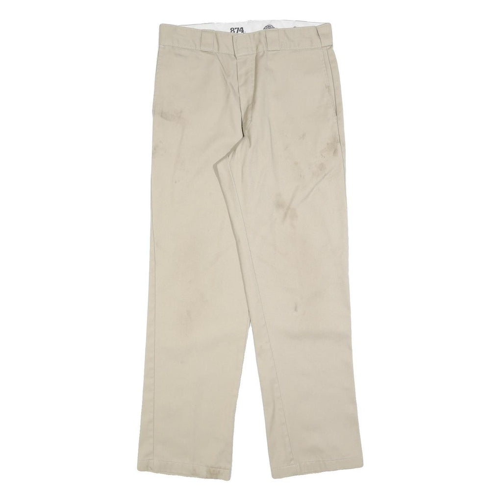 DICKIES Mens Regular Fit Beige Cotton Blend Trousers W33 L32 Workwear Zip