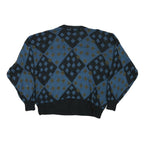 FINE LINE Womens Blue Black Wool Patterned Button Up Jumper M Chunky Knit Round