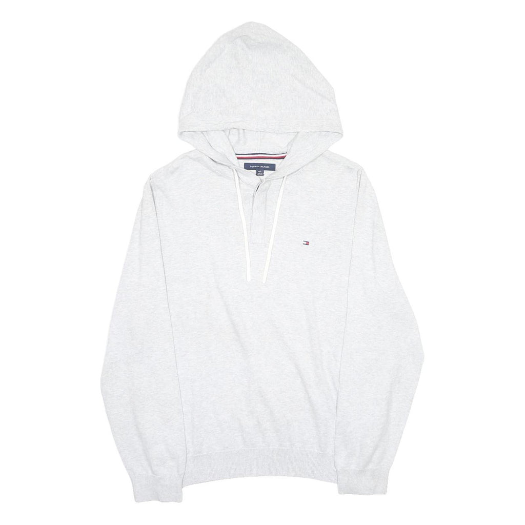 TOMMY HILFIGER Mens Grey Hoodie L Cotton Blend Pullover Drawstring Hood