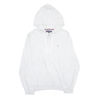 TOMMY HILFIGER Mens Grey Hoodie L Cotton Blend Pullover Drawstring Hood