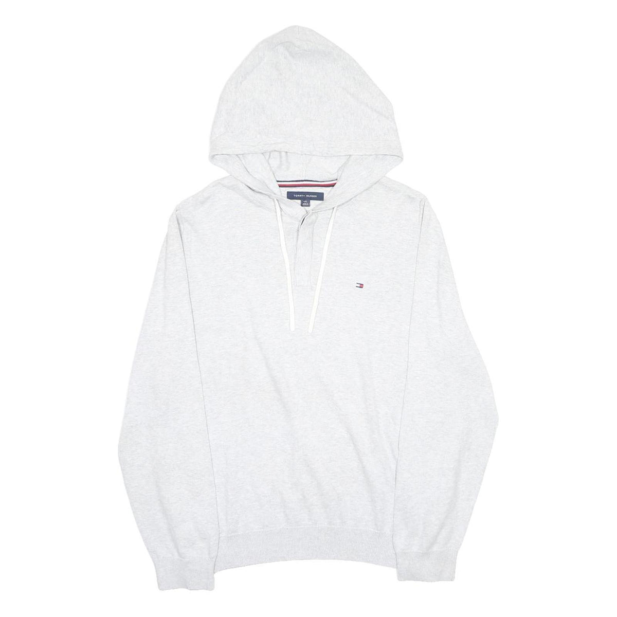 TOMMY HILFIGER Mens Grey Hoodie L Cotton Blend Pullover Drawstring Hood