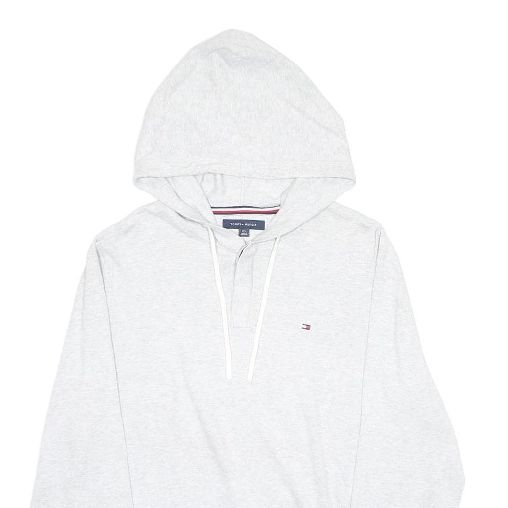 TOMMY HILFIGER Mens Grey Hoodie L Cotton Blend Pullover Drawstring Hood