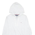 TOMMY HILFIGER Mens Grey Hoodie L Cotton Blend Pullover Drawstring Hood
