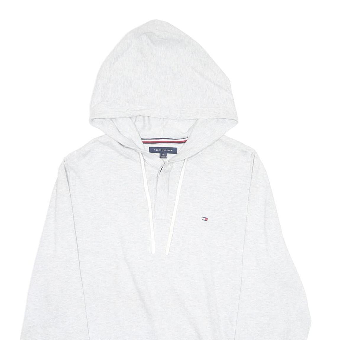 TOMMY HILFIGER Mens Grey Hoodie L Cotton Blend Pullover Drawstring Hood