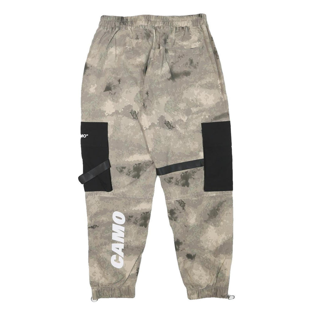 Mens Beige & Black Camouflage Cotton Blend Relaxed Cargo Trousers W27 L25