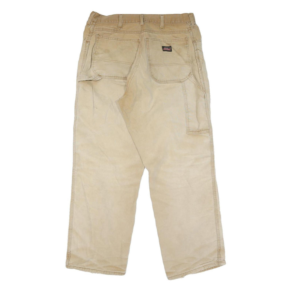 DICKIES Mens Cotton Beige Regular Straight Trousers W34 L30 Workwear Utility