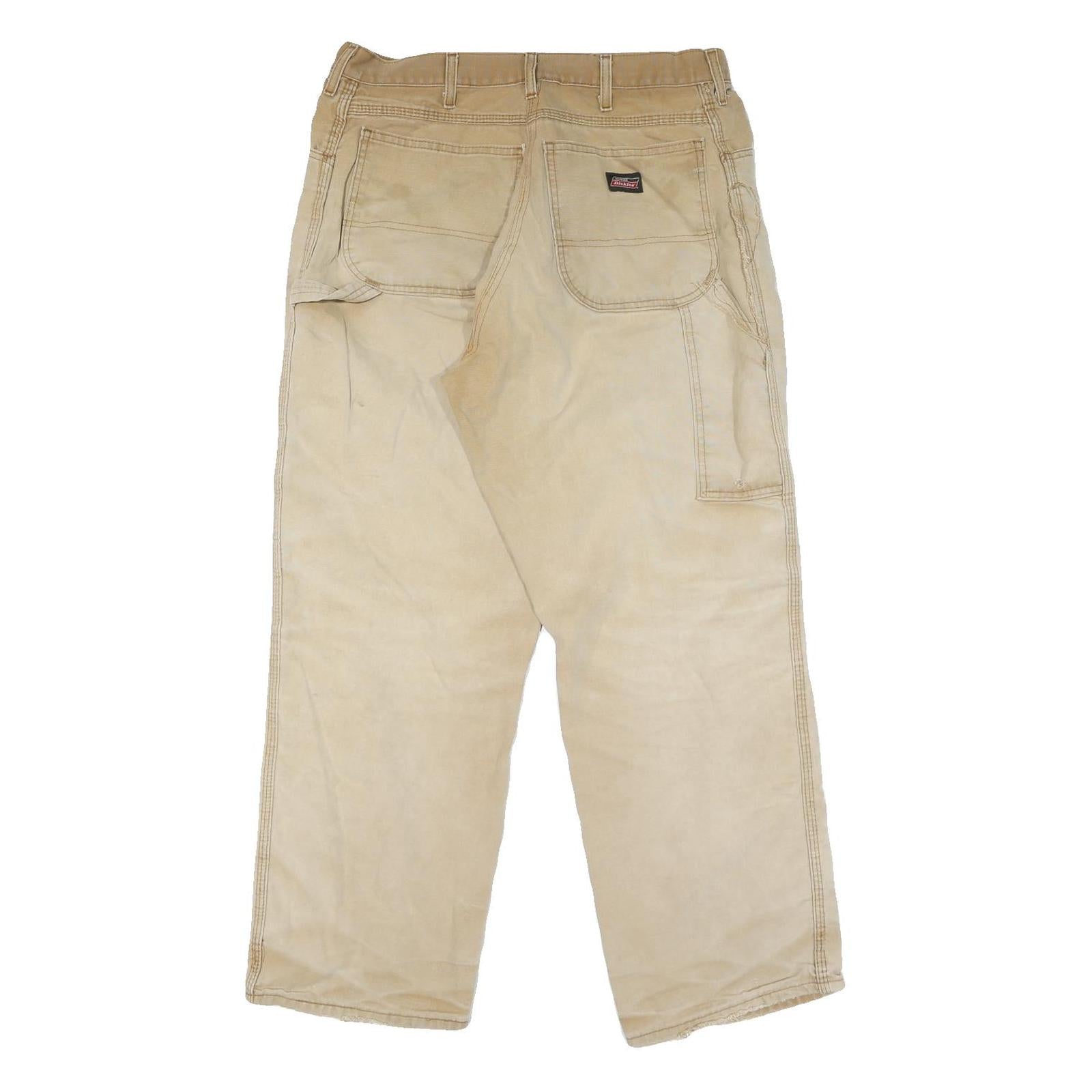 DICKIES Mens Cotton Beige Regular Straight Trousers W34 L30 Workwear Utility