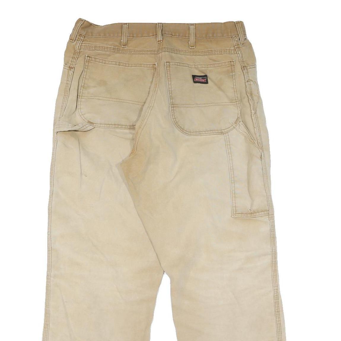 DICKIES Mens Cotton Beige Regular Straight Trousers W34 L30 Workwear Utility