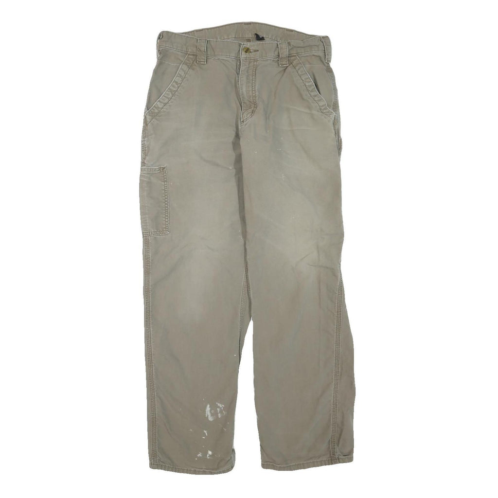 CARHARTT Mens Regular Beige Cotton Blend Trousers W34 L32 Workwear Zip Closure
