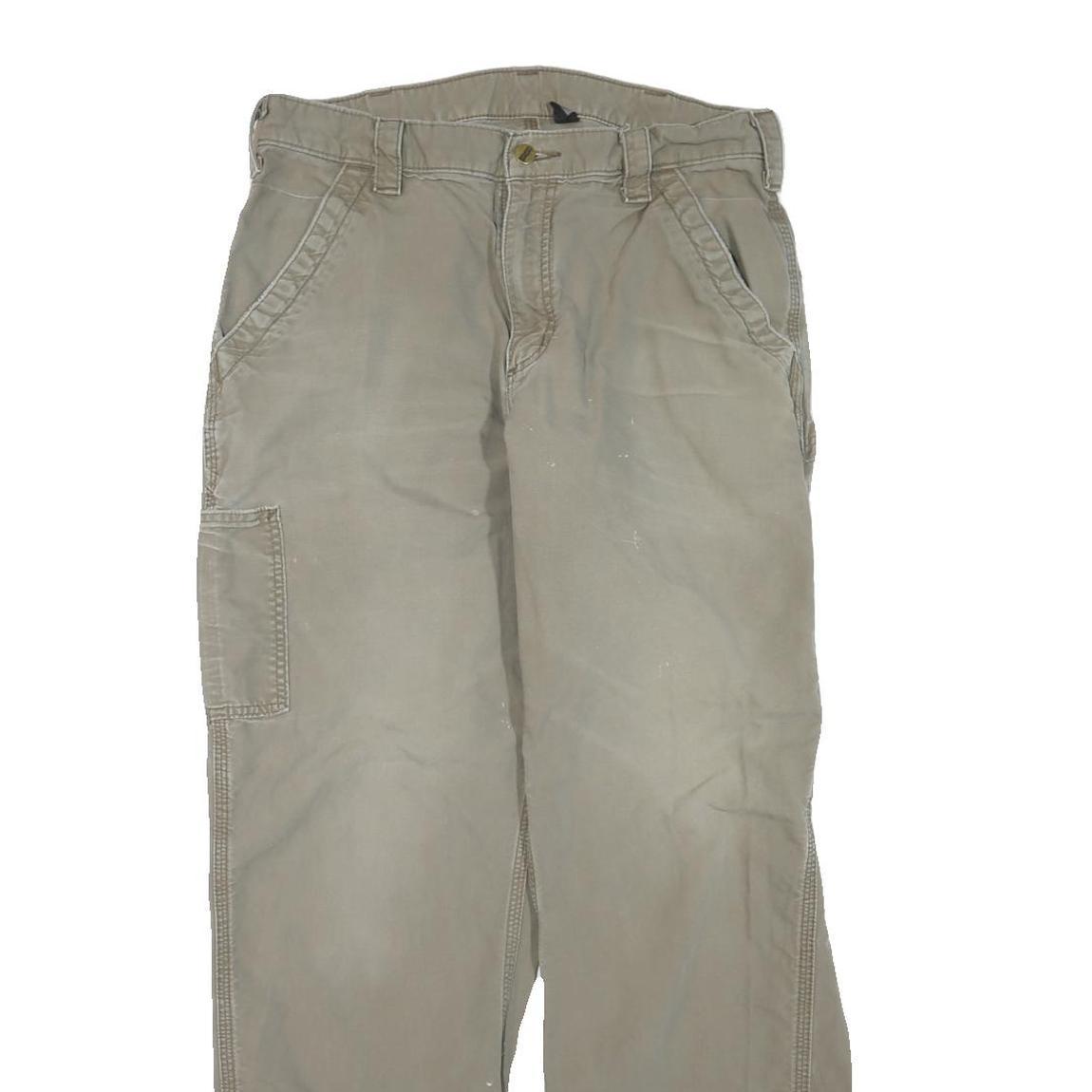 CARHARTT Mens Regular Beige Cotton Blend Trousers W34 L32 Workwear Zip Closure