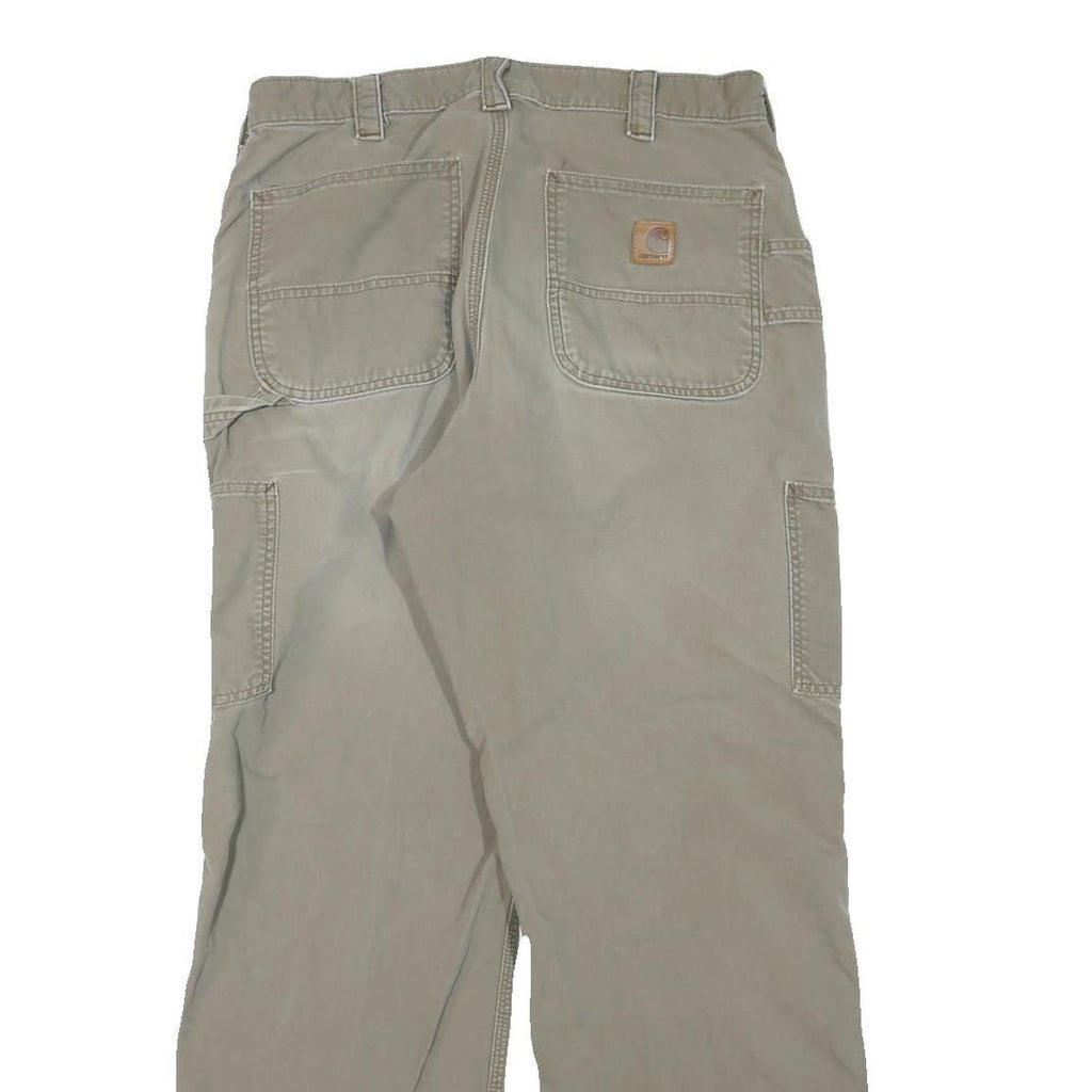 CARHARTT Mens Regular Beige Cotton Blend Trousers W34 L32 Workwear Zip Closure
