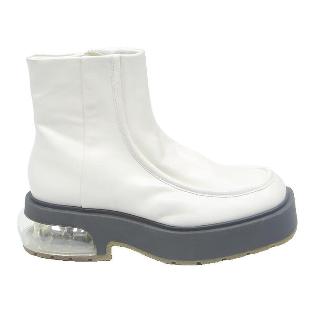 CHARLES & KEITH Womens Ankle Boots Leather White UK 2 Chunky Sole Transparent