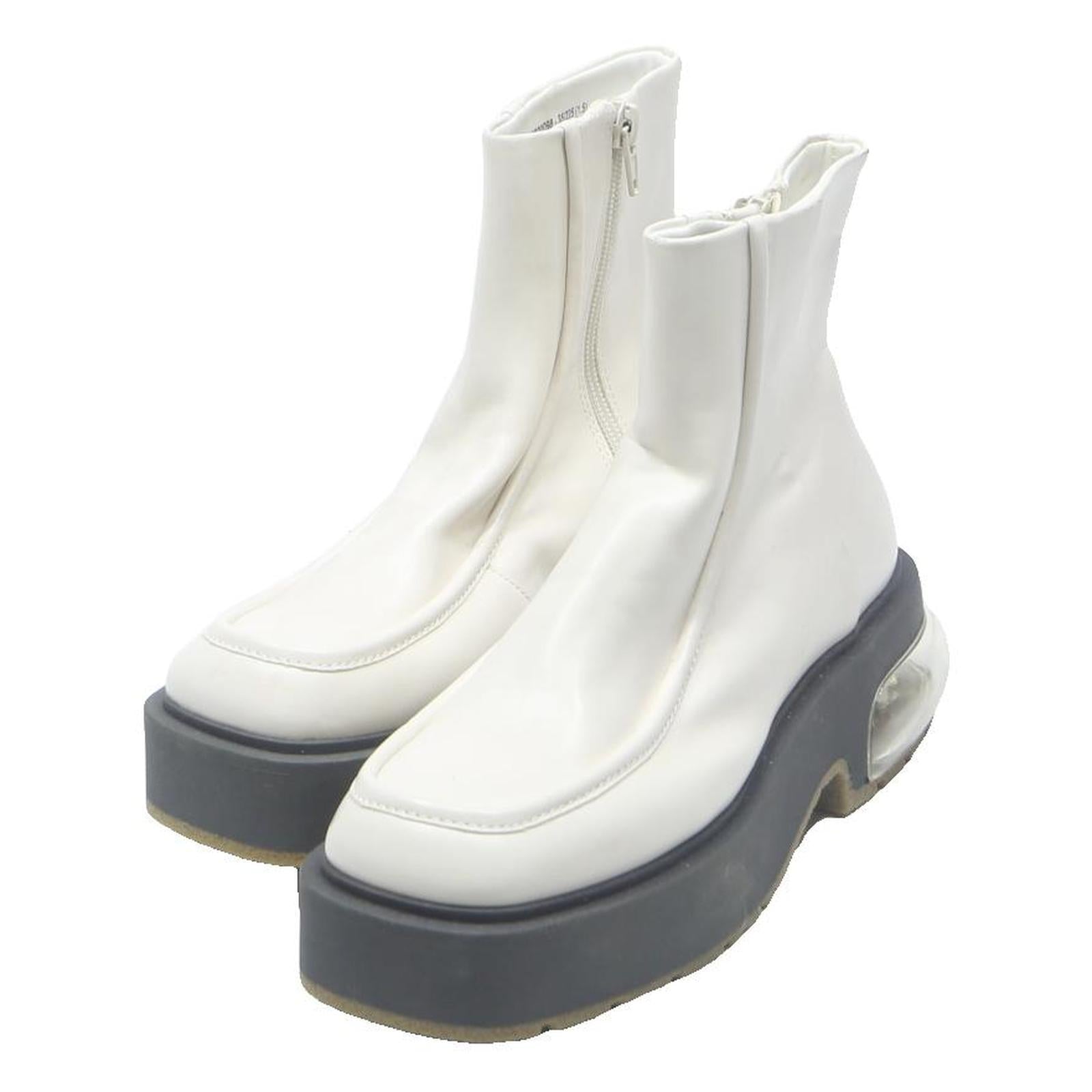 CHARLES & KEITH Womens Ankle Boots Leather White UK 2 Chunky Sole Transparent