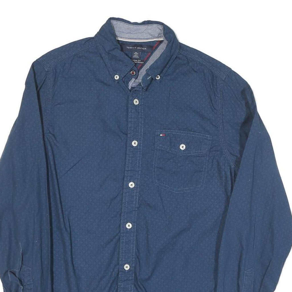 TOMMY HILFIGER Mens Blue Button-Down Shirt XS Cotton Blend Classic Fit Casual