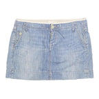 Womens Blue Cotton Blend Denim Mini Skirt Size M Casual Pockets Button