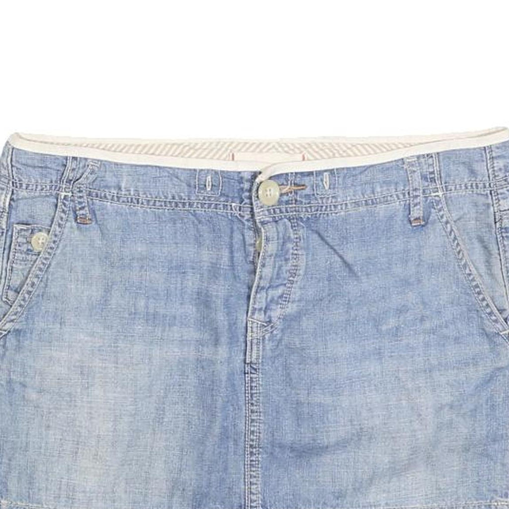 Womens Blue Cotton Blend Denim Mini Skirt Size M Casual Pockets Button