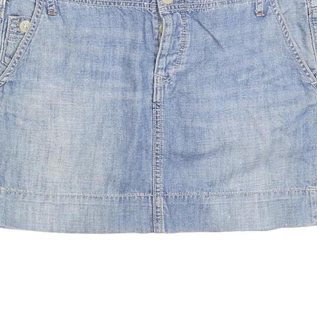 Womens Blue Cotton Blend Denim Mini Skirt Size M Casual Pockets Button