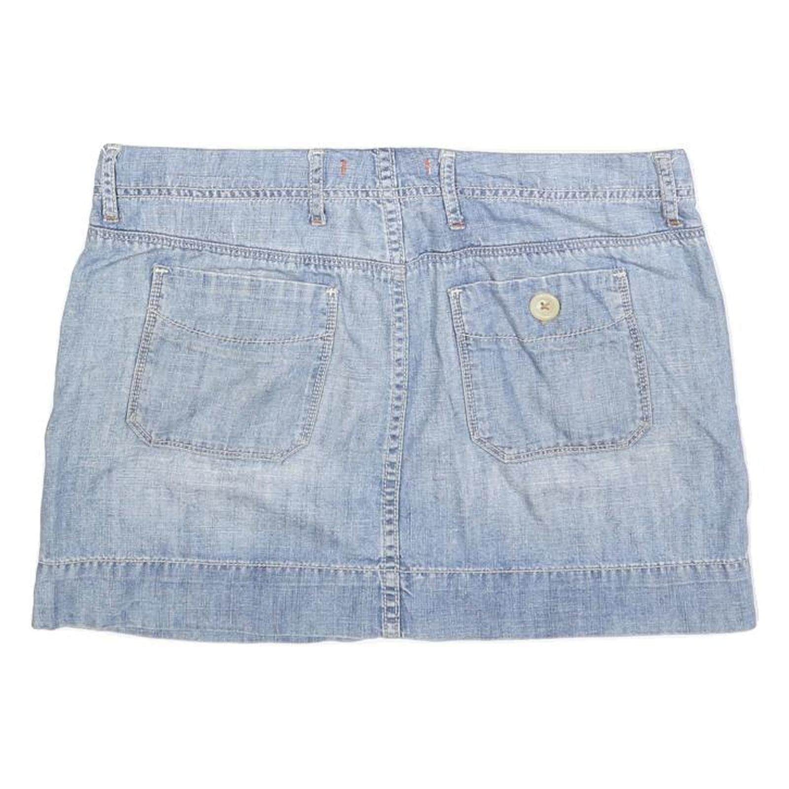 Womens Blue Cotton Blend Denim Mini Skirt Size M Casual Pockets Button