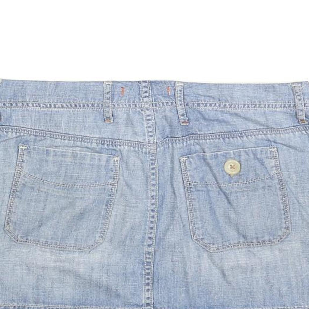 Womens Blue Cotton Blend Denim Mini Skirt Size M Casual Pockets Button