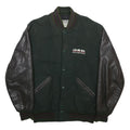 DELONG Mens Green & Black Tool Graphic Button Jacket M Wool Leather Sleeves