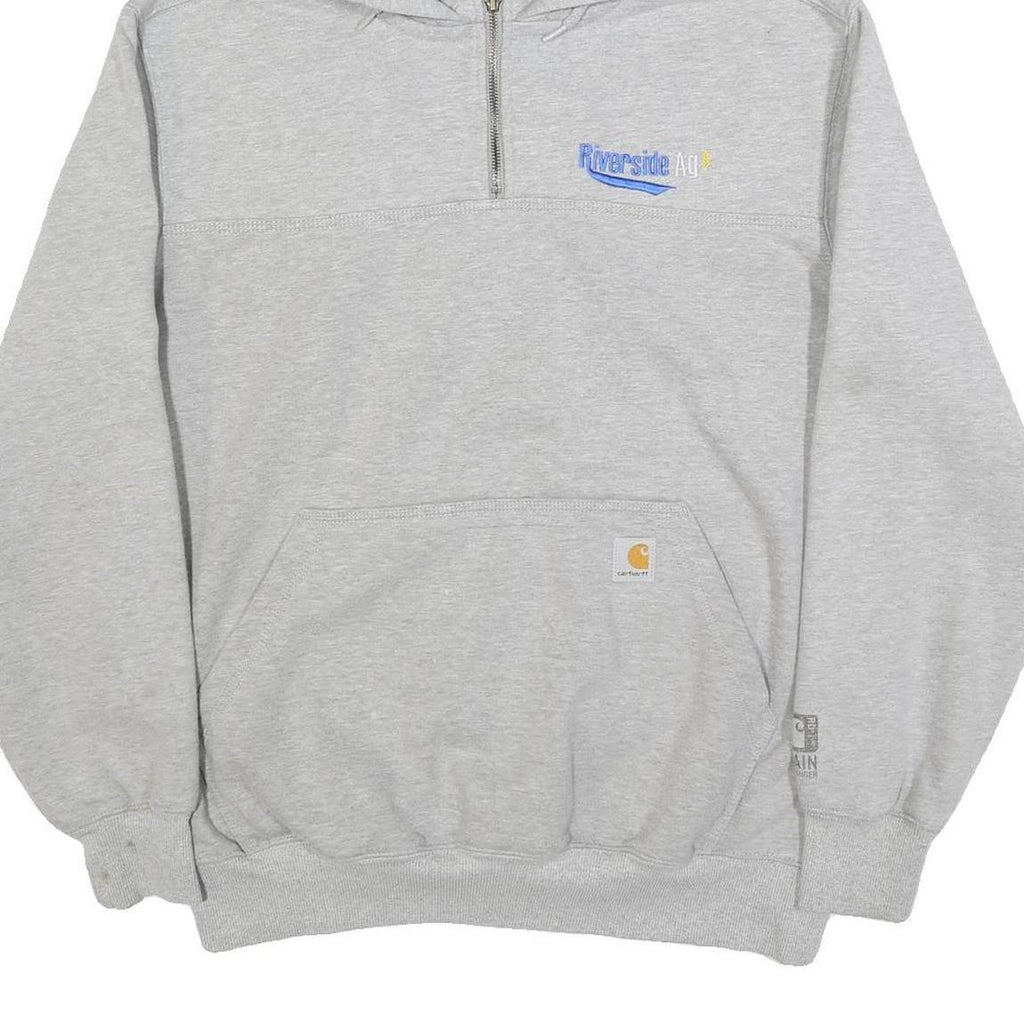 CARHARTT Mens Grey Hoodie L 1/4 Zip Pullover Cotton Blend Workwear