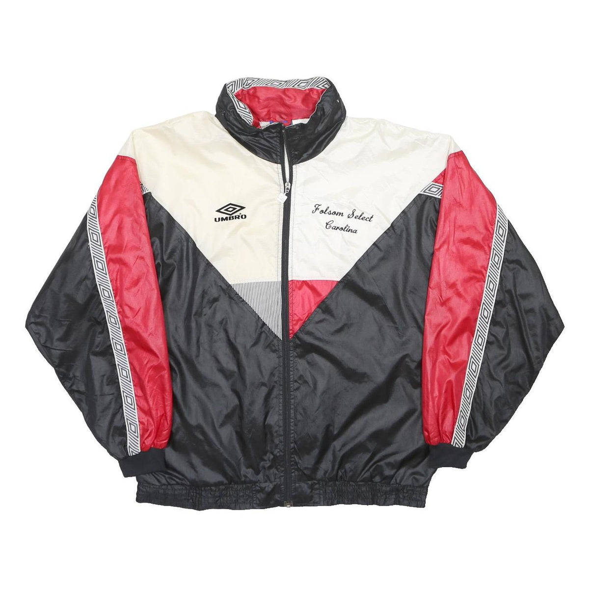 UMBRO Mens Black & White & Red Zip Nylon Oversized Jacket L Retro Sportswear