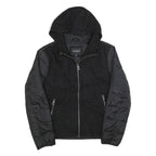 GUESS Womens Black Wool Blend Hooded Zip Jacket L Outerwear Quilted Lightweight