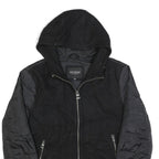 GUESS Womens Black Wool Blend Hooded Zip Jacket L Outerwear Quilted Lightweight