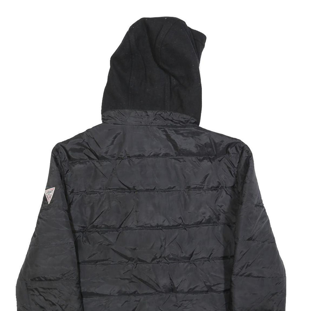 GUESS Womens Black Wool Blend Hooded Zip Jacket L Outerwear Quilted Lightweight
