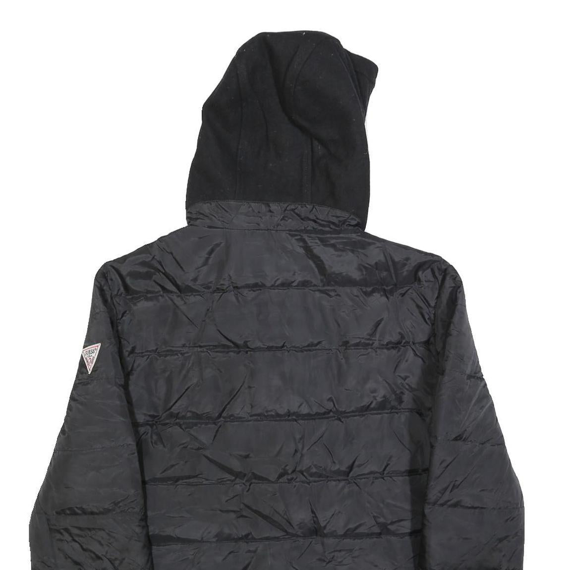 GUESS Womens Black Wool Blend Hooded Zip Jacket L Outerwear Quilted Lightweight