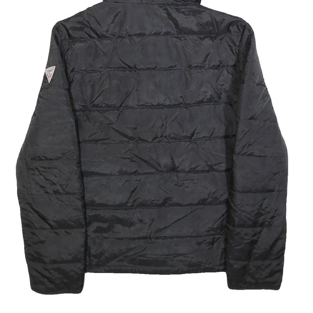 GUESS Womens Black Wool Blend Hooded Zip Jacket L Outerwear Quilted Lightweight