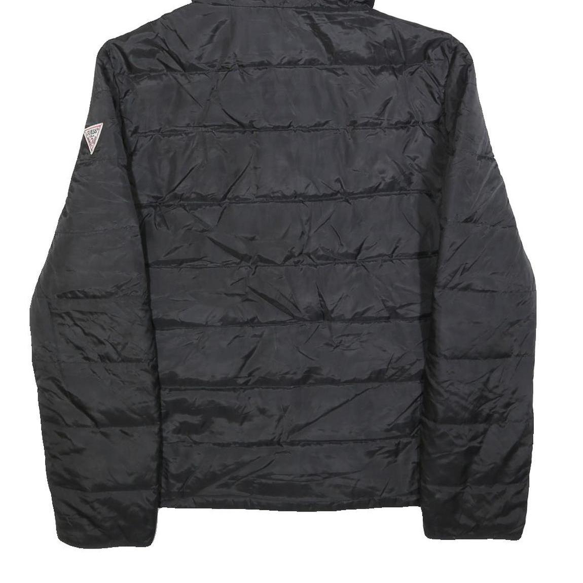 GUESS Womens Black Wool Blend Hooded Zip Jacket L Outerwear Quilted Lightweight