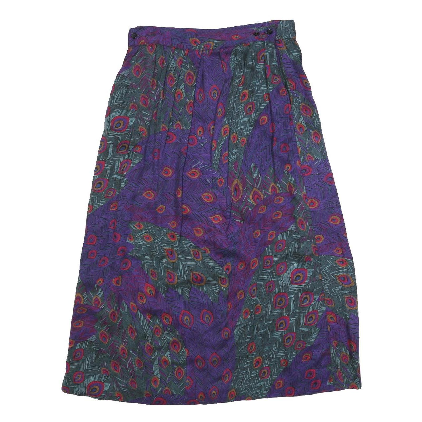 NORDSTORM Womens Purple Polyester Blend Midi Pleated Skirt M Peacock Feather