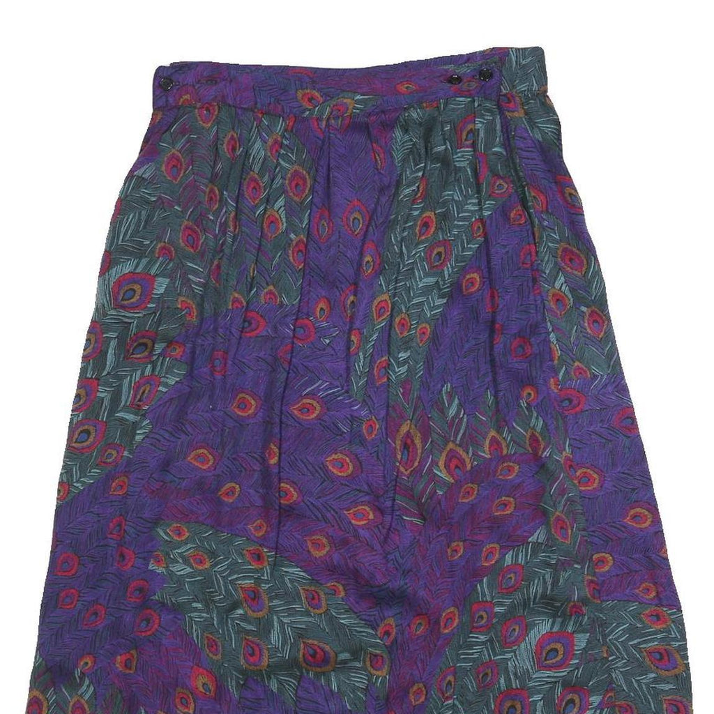 NORDSTORM Womens Purple Polyester Blend Midi Pleated Skirt M Peacock Feather