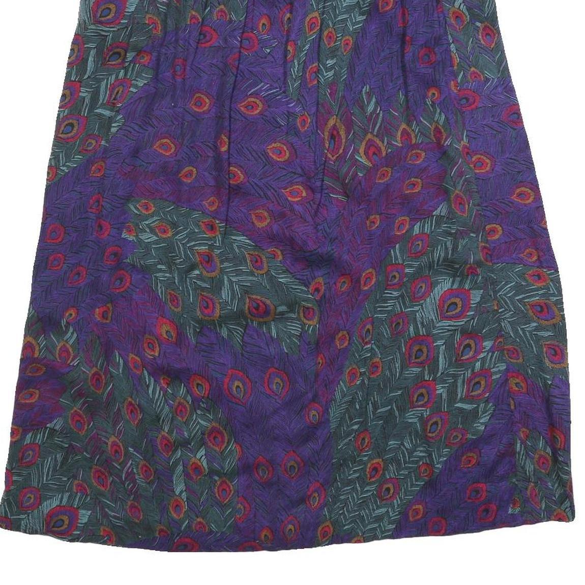 NORDSTORM Womens Purple Polyester Blend Midi Pleated Skirt M Peacock Feather