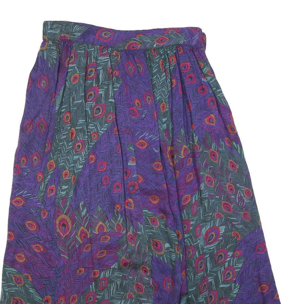 NORDSTORM Womens Purple Polyester Blend Midi Pleated Skirt M Peacock Feather