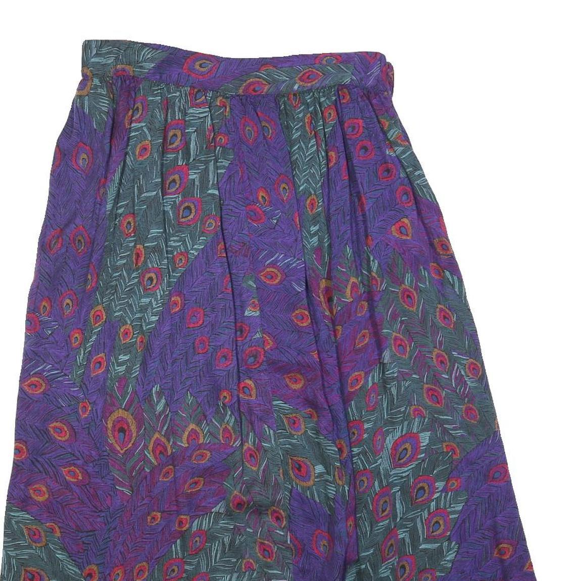 NORDSTORM Womens Purple Polyester Blend Midi Pleated Skirt M Peacock Feather