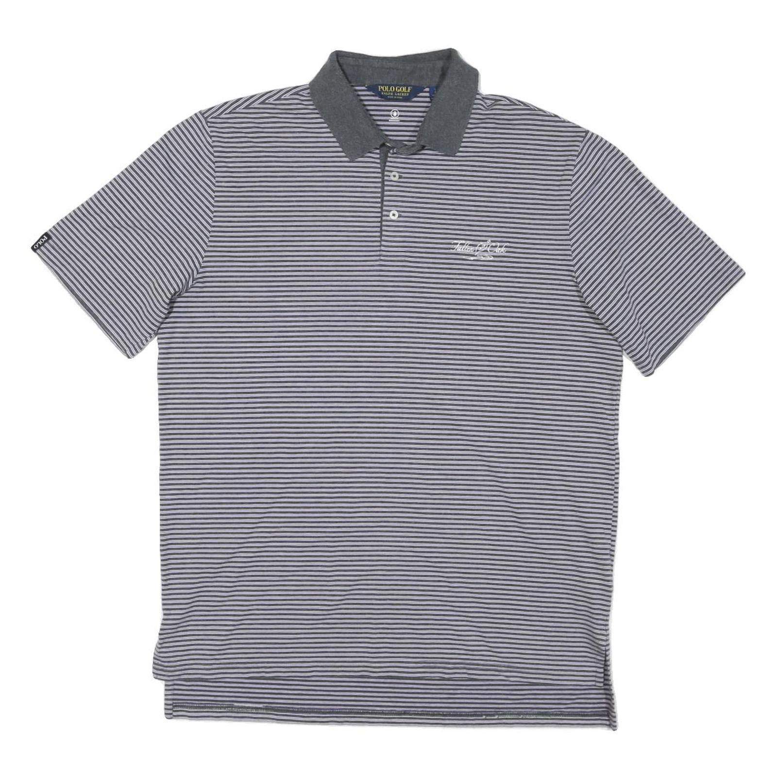 POLO RALPH LAUREN Mens Grey & White Striped Short Sleeve L Polo Shirt Cotton