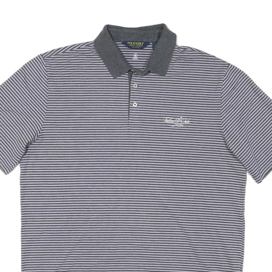 POLO RALPH LAUREN Mens Grey & White Striped Short Sleeve L Polo Shirt Cotton