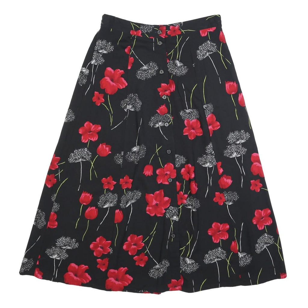 SAG HARBOR Womens Black Red Floral Button Midi Cotton Blend Skirt M Classic