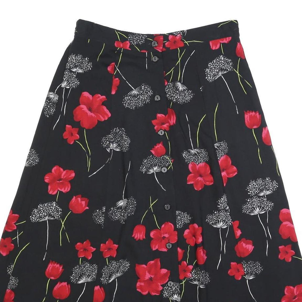 SAG HARBOR Womens Black Red Floral Button Midi Cotton Blend Skirt M Classic