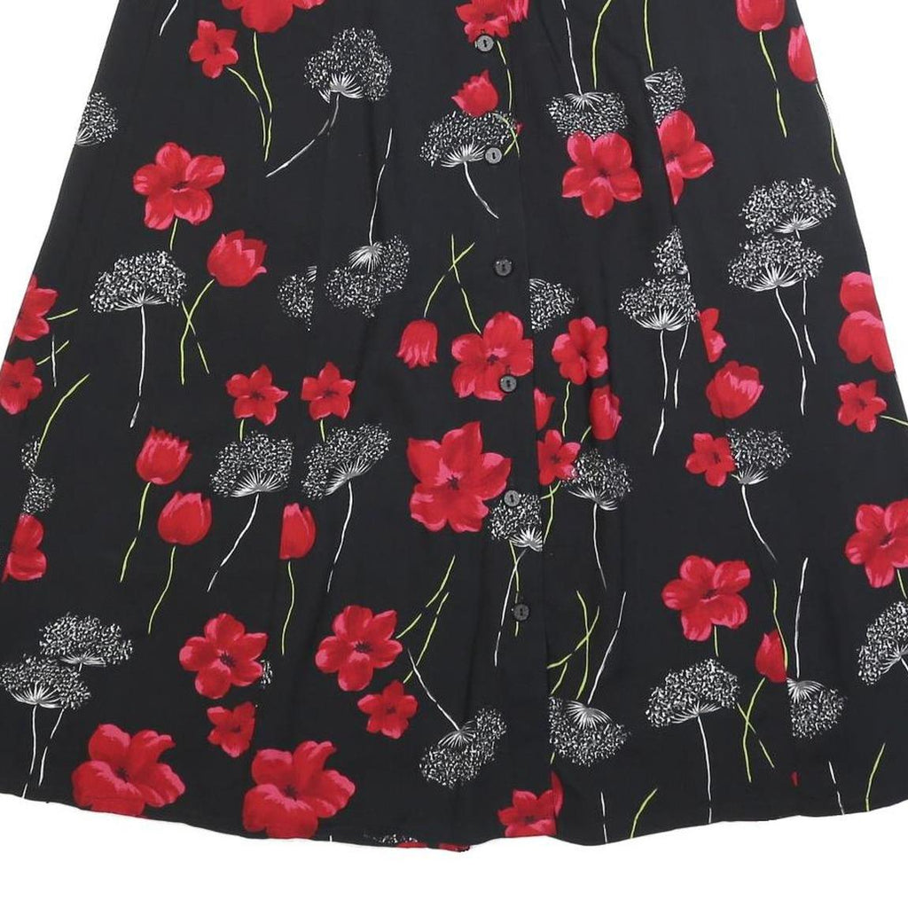 SAG HARBOR Womens Black Red Floral Button Midi Cotton Blend Skirt M Classic