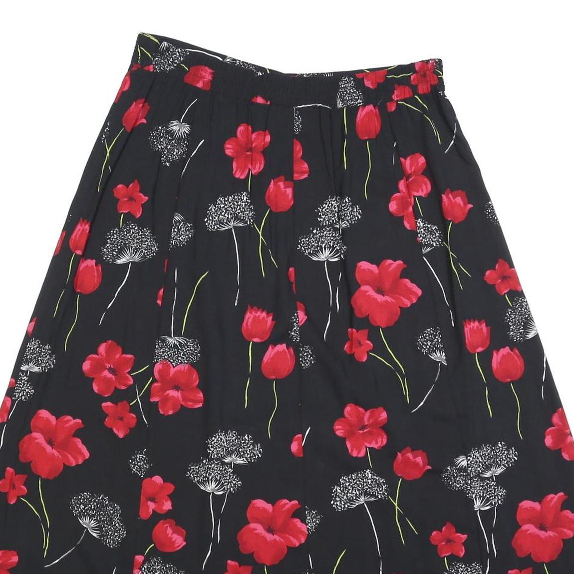 SAG HARBOR Womens Black Red Floral Button Midi Cotton Blend Skirt M Classic